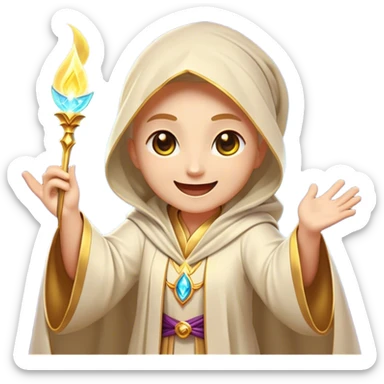 Clash of Clans aesthetic Cheerful Mage Portrait Emoji, With a bright, joyful expression and an aura of radiant magic, showcasing a stylish, robed figure with flowing garments and sparkling eyes in natural skin tone that convey boundless curiosity, Simplified yet expressive features, highly detailed, glowing with a soft, luminous mystical light, high shine, upbeat and wise, stylized with an air of fantastical wizardry, soft glowing outline, capturing the essence of a cheerful mage ready to cast spells of wonder on legendary quests! sticker