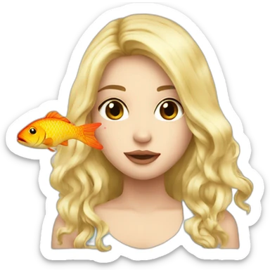 Girl blonde long hair kiss big fish sticker