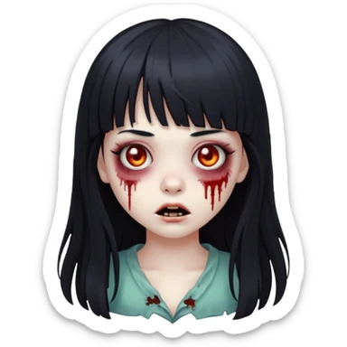 cute zombie girl with black long hair and bangs sticker