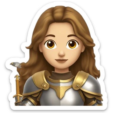 lady knight with bird chest plate and long brown hair golden eyes tan skin holding a sword sticker
