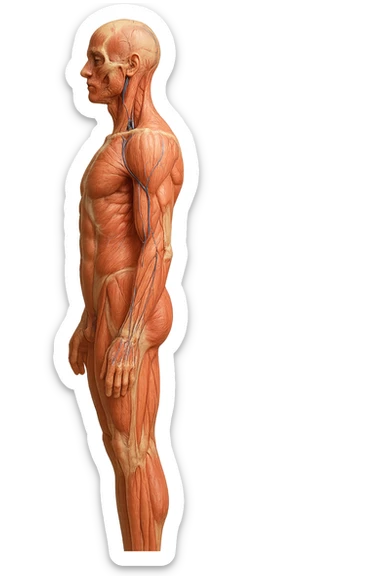 corpo umano anatomico di profilo realistico con schiena piatta, iperrealistico 4k sticker