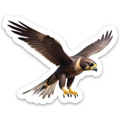 cinematic-peragrin falcon-realistic-full-body-diving-emoji,-sleek-aerodynamic-frame-plummeting-through-the-air-with-lightning-speed,-razor-sharp-talons-poised-for-the-strike,-feathered-wings-angled-for-maximum-precision,-keen-dark-eyes-locked-onto-its prey sticker