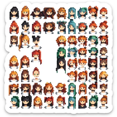 pixel art different hairstyles collection sticker