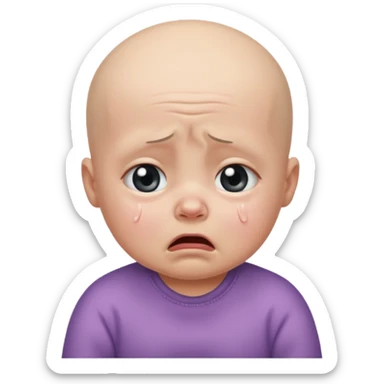 a portrait of crying baby , no hair sticker