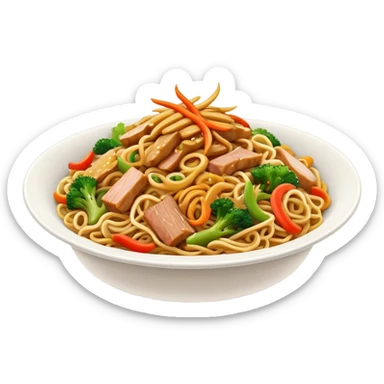 Cinematic Realistic Chow Mein Dish Emoji, showcasing stir‚Äêfried noodles with crisp vegetables and tender meat, rendered with lifelike detail and vibrant, dynamic lighting. sticker