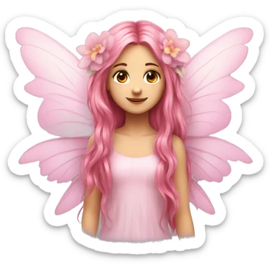wings, flower fairy, pink, long hair sticker
