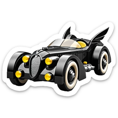  the animated series aerodynamic Lego opulent dark knight futuristic concept Batmobile loosely based on 1936 cord 812 jaguar(flat long straight faceted mechanical body) winged stealthy street hot rod  sticker