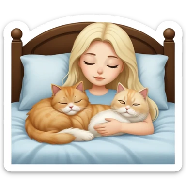pretty girl with dark long hair sleeping with blonde persian cat in bed sticker