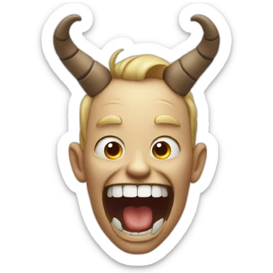 A terrifying face with horns and a wide laugh sticker
