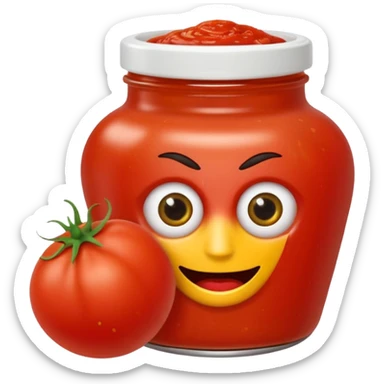 Un tarro de salsa de tomate y un tarro de salsa de mostaza al uno al lado del otro, los dos tarros con ojos sticker