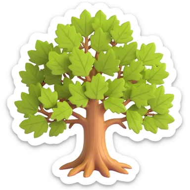 realistic oak tree with textured bark and distinctive lobed leaves sticker