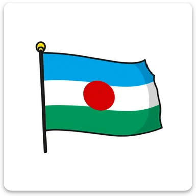 Iraqi Turkmen flag - a sky blue rectangular flag with a white crescent moon and star in the center. There is one straight white horizontal line across the top of the moon and another straight white horizontal line below the moon. sticker