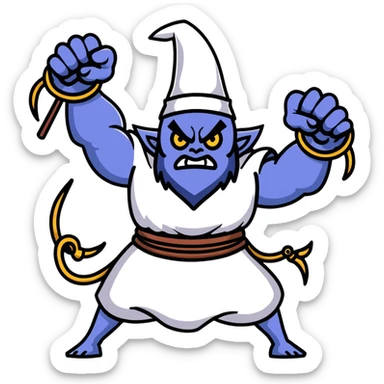 Sukuna from Jujutsu Kaisen battling a wizard sticker