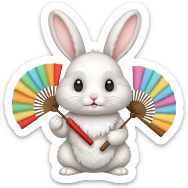 A rabbit hold a folding fan playfully sticker
