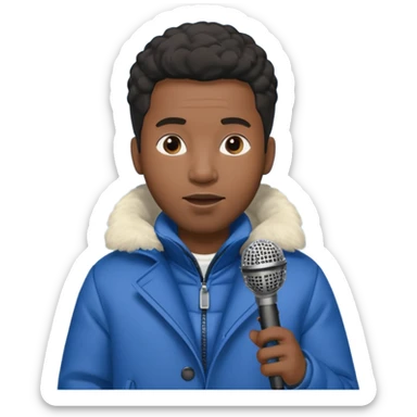 black man with winter clothes holding microphone sticker