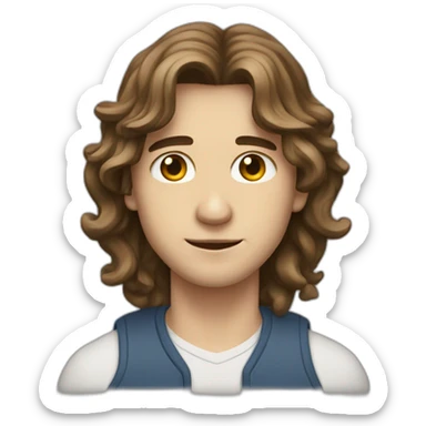 Young men type italian, White skin, with long wavy brown hair, Little bit dezoom sticker