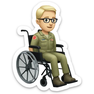 Caucasian Army medic in a wheelchair with glasses on sticker