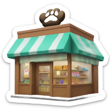 a paw store with a paw sign on top from half side view  sticker