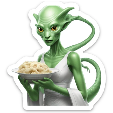 Photo realistic, alien female green,  on white china dragon infinite story sticker