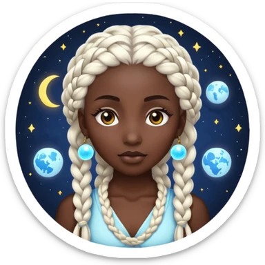 dark skin moon mystic woman white braids glowing orb sticker