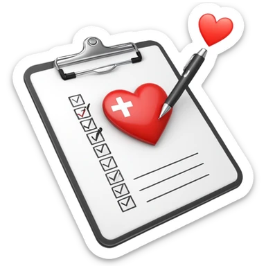 Medical clipboard with heart symbol and check mark, representing sexual health checkup sticker