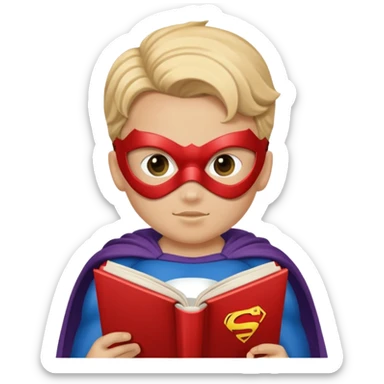 Superhero kid reading a book sticker