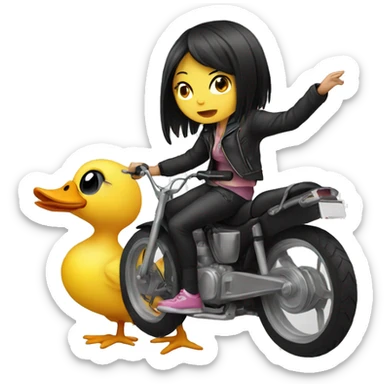 an emo asian girl who is riding a duck sticker