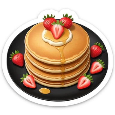 Three Pancakes with strawberries in a black plate sticker