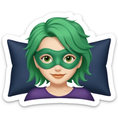 woman with a sleep eye mask and green hair sticker