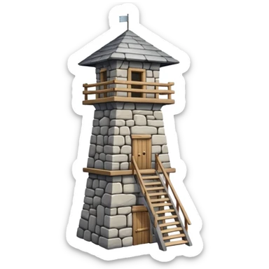 A tall stone watchtower with wooden balcony near the top. sticker