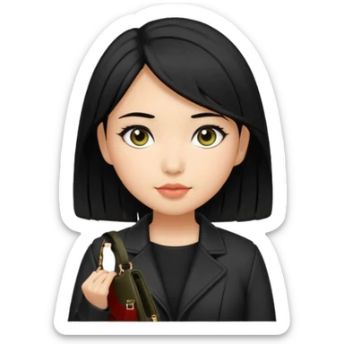 A girl with a pony tail black hair and olive skin, Asian eyes, with a black jacket and a black purse  sticker