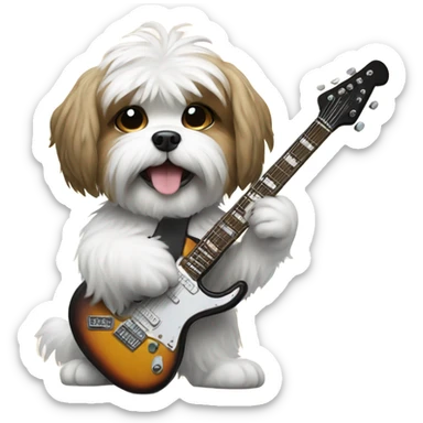 Shitzu dog playing electric guitar sticker