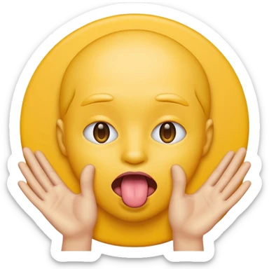 Sticking tongue out with hands gliding through yellow emoji circle face sticker
