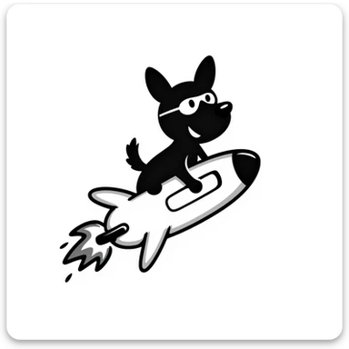 dog flying on a rocket sticker