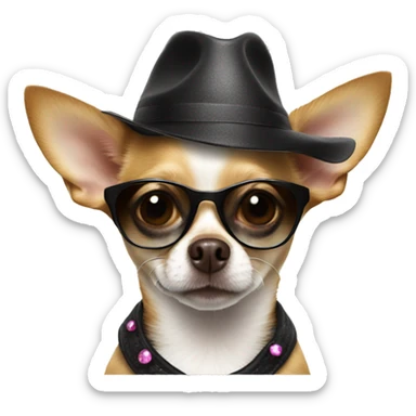 Diva chihuahua wearing sunglasses, dress and hat sticker