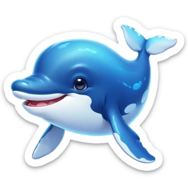 Cinematic Cute Humpback Whale Portrait Emoji, Head tilted playfully and inquisitively, featuring a softly rounded body with bright, sparkling eyes and an adorably expressive mouth, Simplified yet irresistibly adorable features, highly detailed, glowing with a warm, ocean-blue glow, high shine, affectionate and gentle, stylized with a touch of whimsical aquatic charm, soft glowing outline, capturing the essence of a friendly and endearing whale that seems as if it could sing its way into your heart! sticker