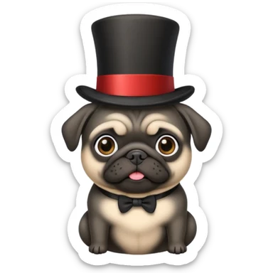 black pug in a top hat sticker