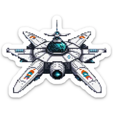 Retro-futuristic space cruiser with round portholes and fins sticker