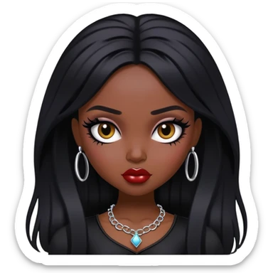 gothic pretty bratz baddie, dark skin, black hair sticker