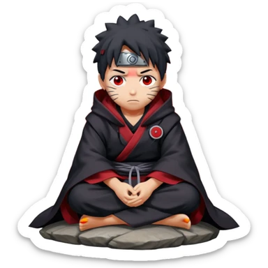 Obito Uchiha where he sits on a stone and sticker