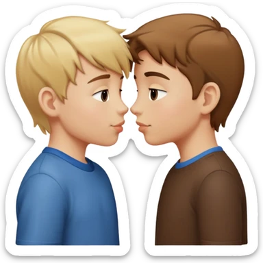 A blonde boy and a brown hair boy kissing and holding hands sticker