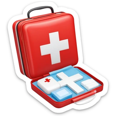 red first aid kit with white cross sticker