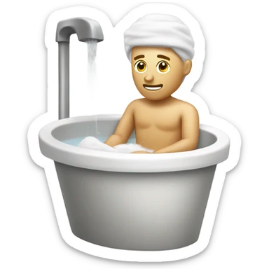 white man bathing with washcloth and small soapy bucket sticker