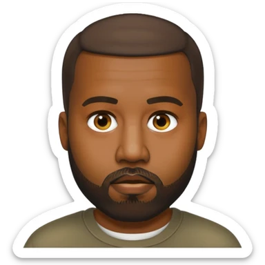 Kanye West with beard and short hair, apple emoji style sticker
