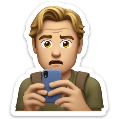 scared leonardo di caprio look at his iphone sticker