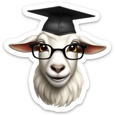 a smart nerdy goat wearing glasses and graduation hat smirking sticker