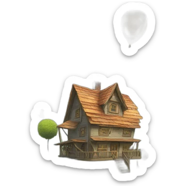 Flying house with lot of colored balloons sticker
