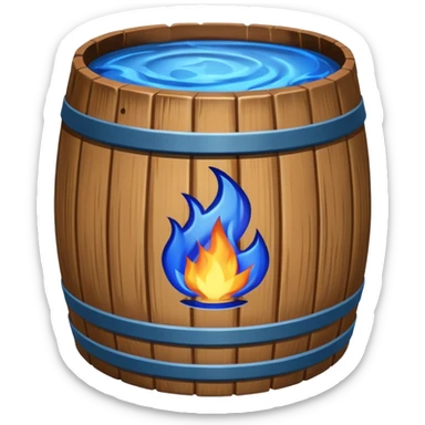 generate a realistic rust-free metal barrel with blue fire on it sticker