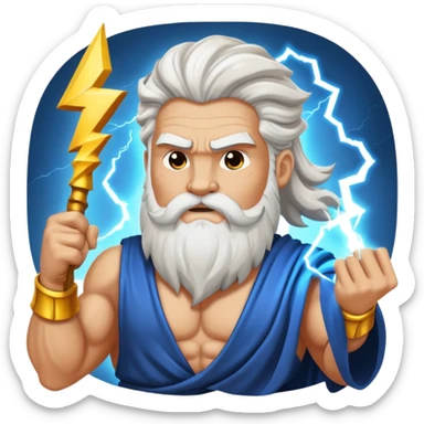 Zeus thunder god with lightning bolt and white beard sticker