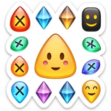 the words 'Rune souk' in an emoji style, with whimsical rune stones and a magical aura sticker